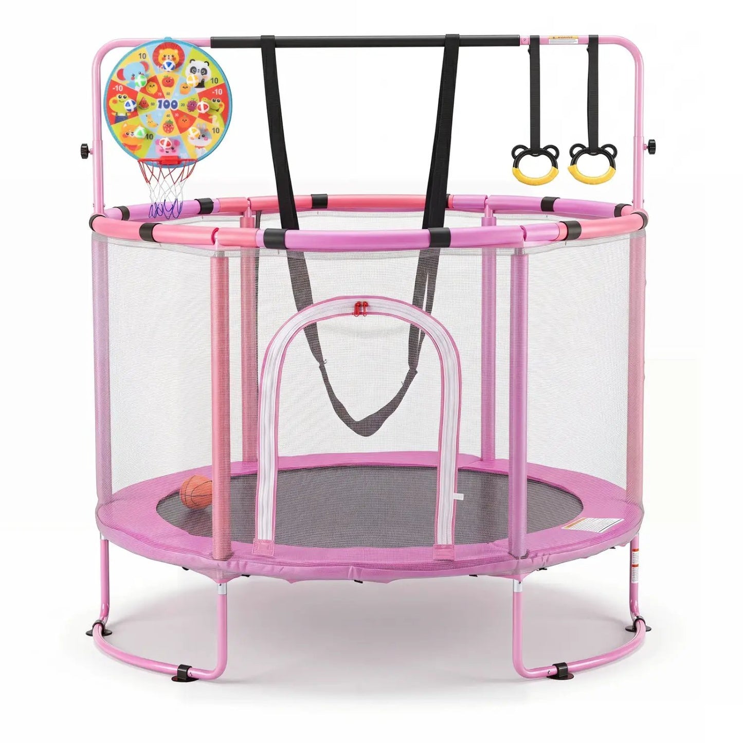 55 Inch Kids Trampoline With Adjustable Bar Hoop