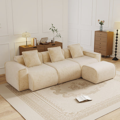 Sofas: HouseOfZazla streamlined modular 3-seat L-shape sectional in beige fabric on Tampa Home & Garden Store