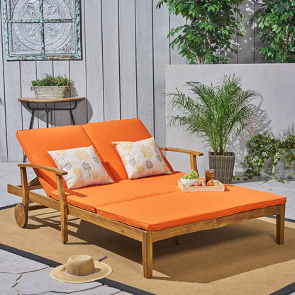 Etherealize outdoor adjustable double chaise lounge with orange cushions HouseOfZazla on Tampa Home & Garden Store