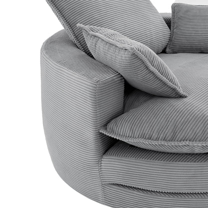 Swivel barrel chair with cushion and pillows in gray corduroy fabric on Tampa Home & Garden Store