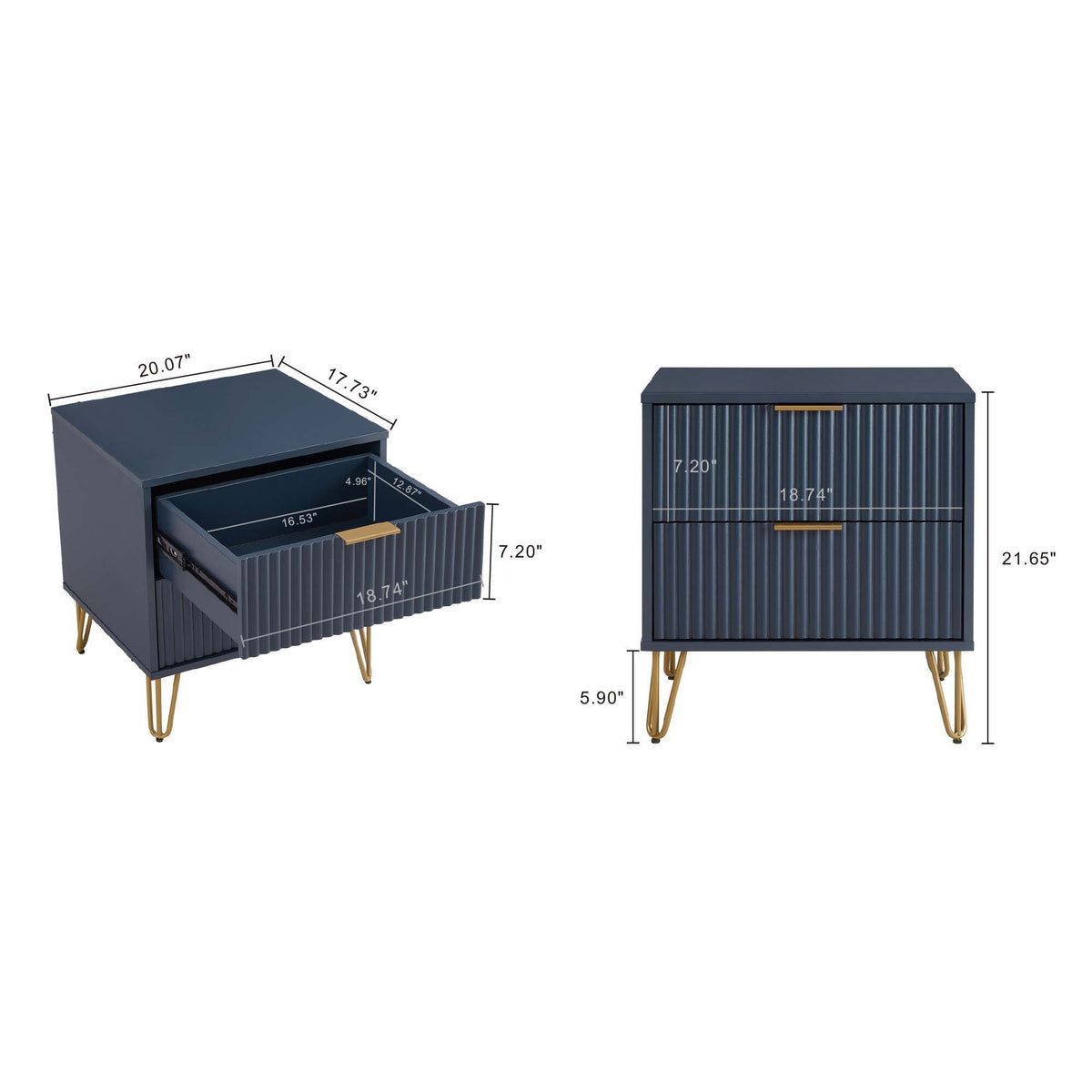 Dumbo Nightstand with 2 drawers and fluted fronts in navy blue by HouseOfZazla on Tampa Home & Garden Store