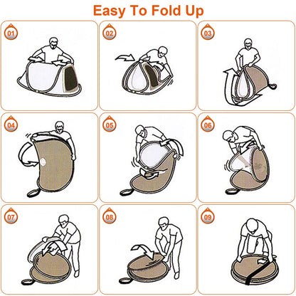 GemGear 3-4 Person Pop Up Tent folding steps diagram showing 9 stages for easy packing on Tampa Home & Garden Store