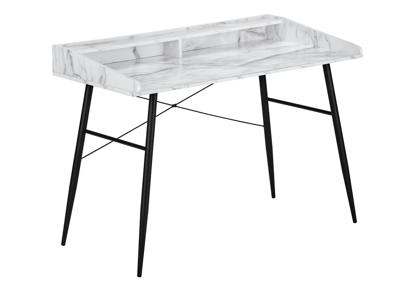 Computer desk marble top with black metal legs and cross supports, contemporary home office furniture on Tampa Home & Garden Store