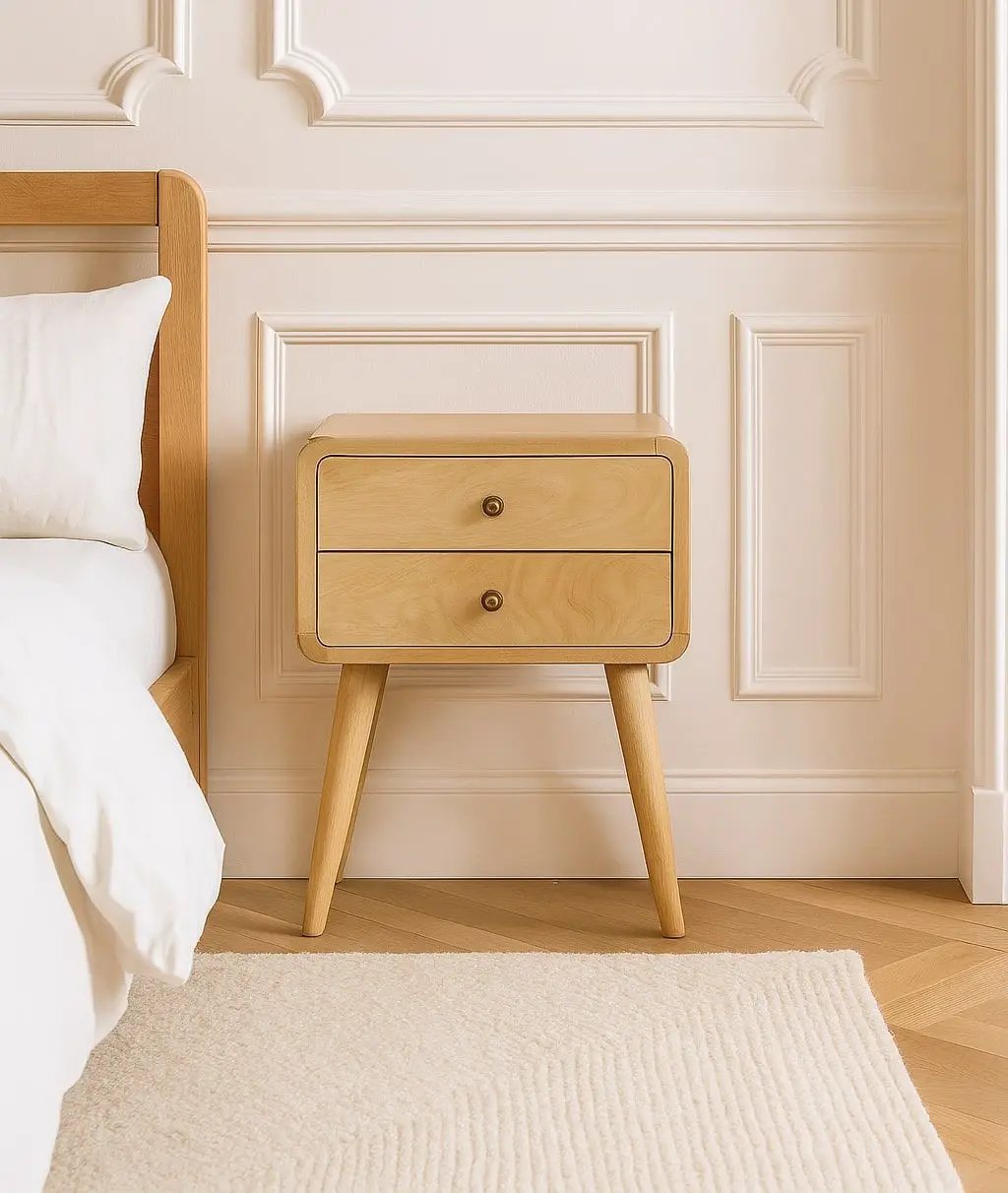 Curved Nightstand Table in Solid Mango Wood