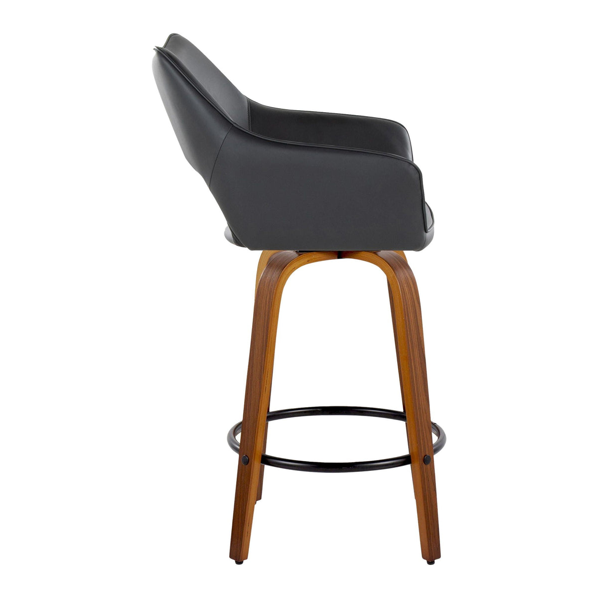 Counter stools set of 2 in black faux leather with curved wooden legs and footrest on Tampa Home & Garden Store