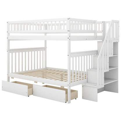 Bunk Bed With Staircase HouseOfZazla, white wooden bunk bed with stairs and built-in under-bed drawers on Tampa Home & Garden Store