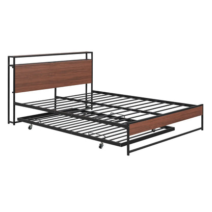Platform Bed Frame With Trundle and USB Ports