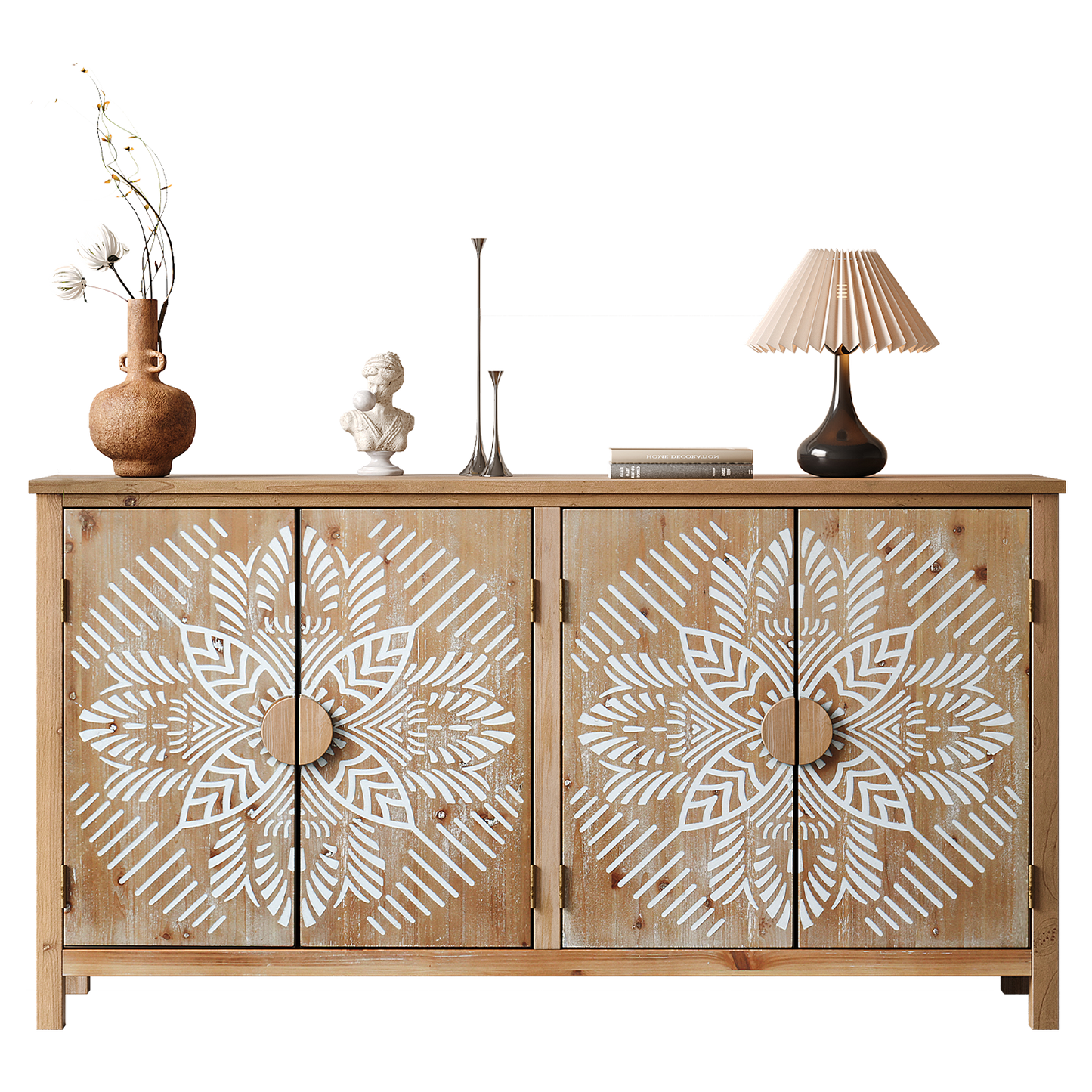 60-Inch Wood Accent Cabinet, 4-Door Brown & Antique White by HouseOfZazla, Buffets & Sideboards on Tampa Home & Garden Store