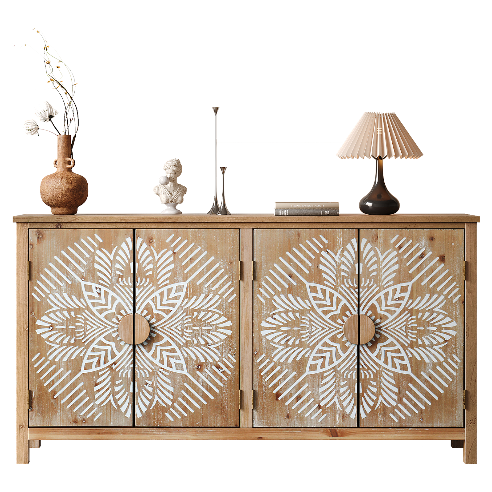 60-Inch Wood Accent Cabinet, 4-Door Brown & Antique White by HouseOfZazla, Buffets & Sideboards on Tampa Home & Garden Store