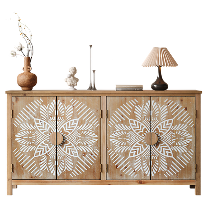 60-Inch Wood Accent Cabinet, 4-Door Brown & Antique White by HouseOfZazla, Buffets & Sideboards on Tampa Home & Garden Store