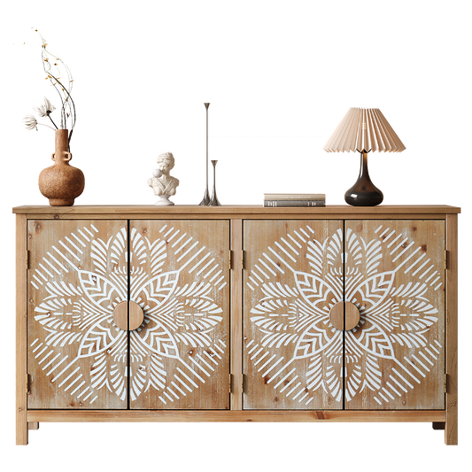 60-Inch Wood Accent Cabinet, 4-Door Brown & Antique White by HouseOfZazla, Buffets & Sideboards on Tampa Home & Garden Store