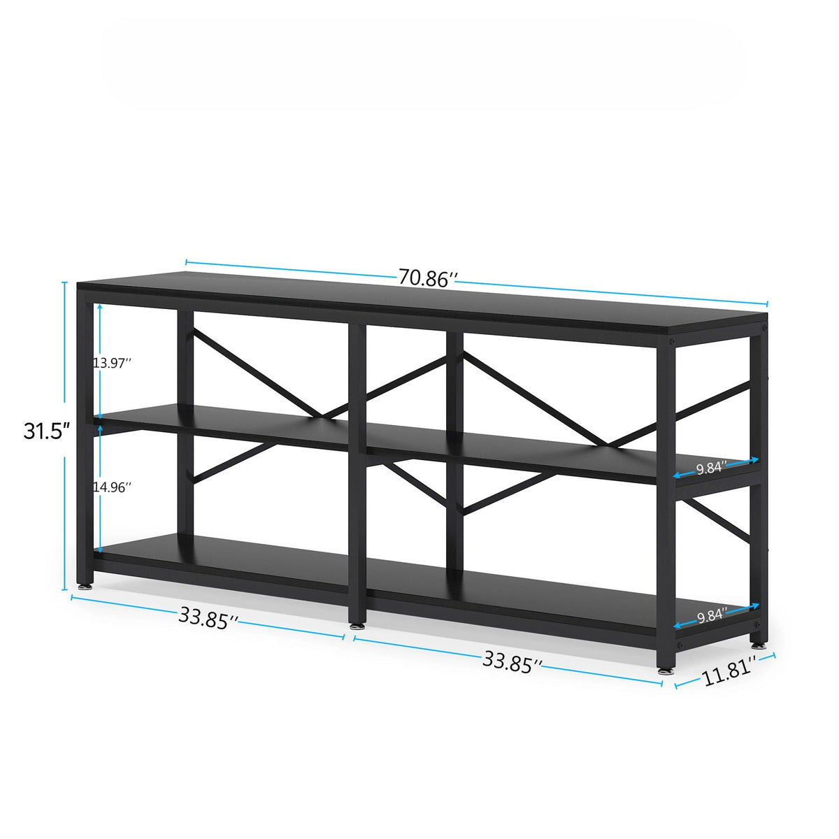 Extra Long Console Table with X-Back, 3-Tier storage, black finish HouseOfZazla 70.86 on Tampa Home & Garden Store