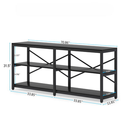 Extra Long Console Table with X-Back, 3-Tier storage, black finish HouseOfZazla 70.86 on Tampa Home & Garden Store