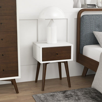 Modern design night stand with white frame and dark wood drawer, solid wood legs HouseOfZazla on Tampa Home & Garden Store