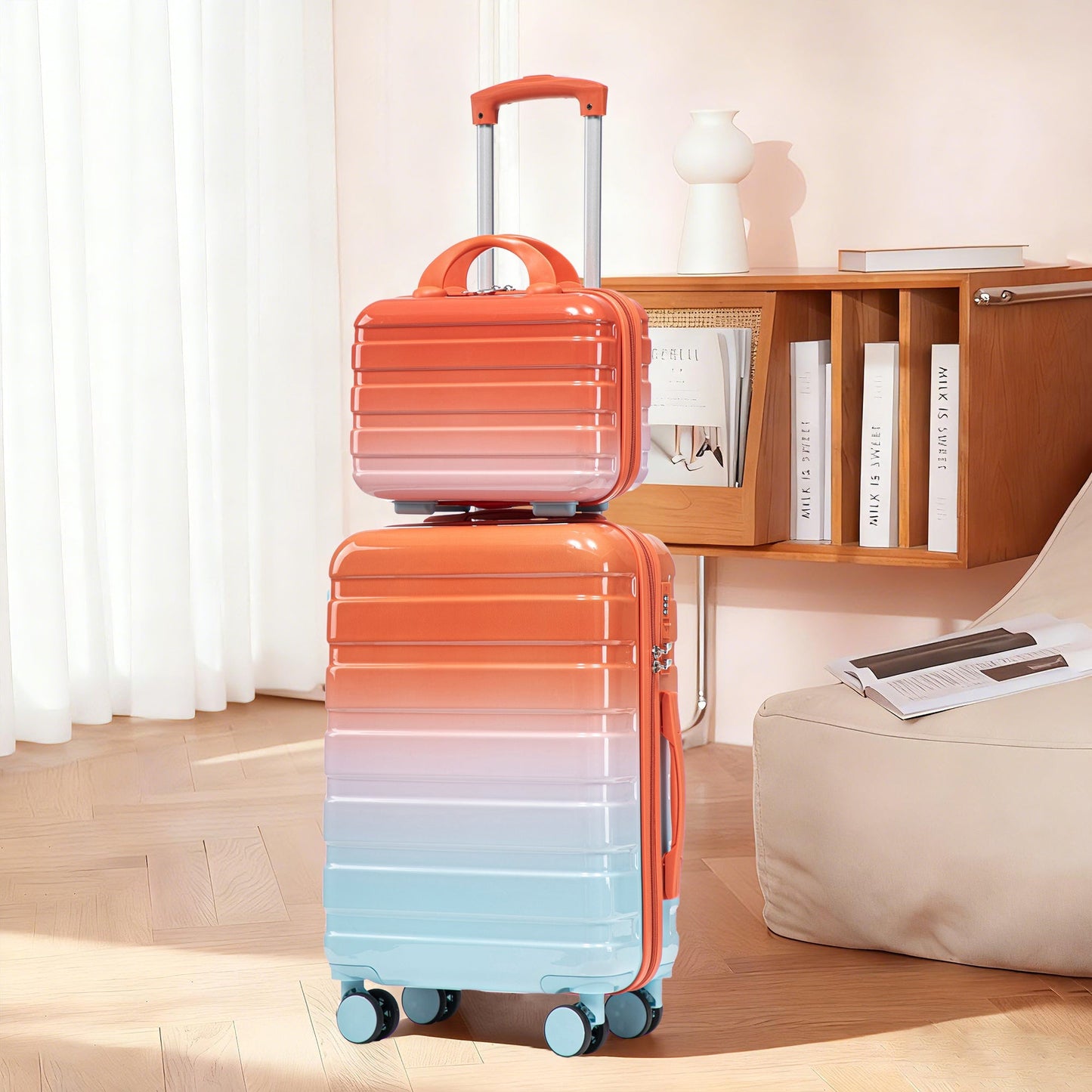 2-piece PC Spinner Wheel Luggage Set with orange-to-blue gradient and lock on Tampa Home & Garden Store