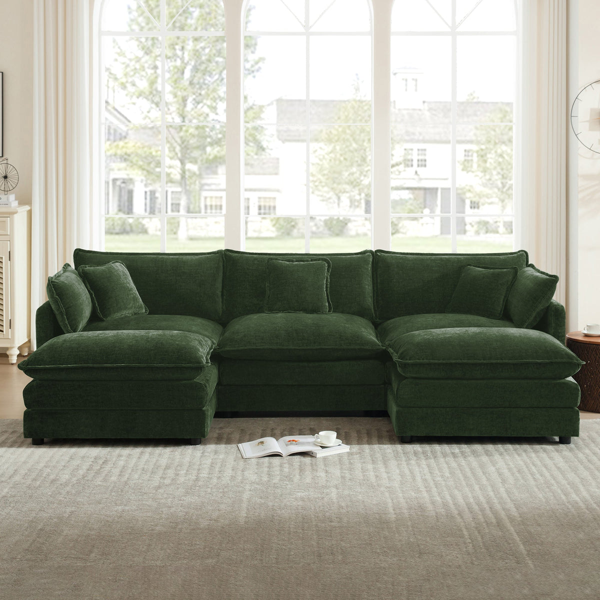 U-Shaped sectional sofa in dark green velvet with a reversible footrest HouseOfZazla on Tampa Home & Garden Store