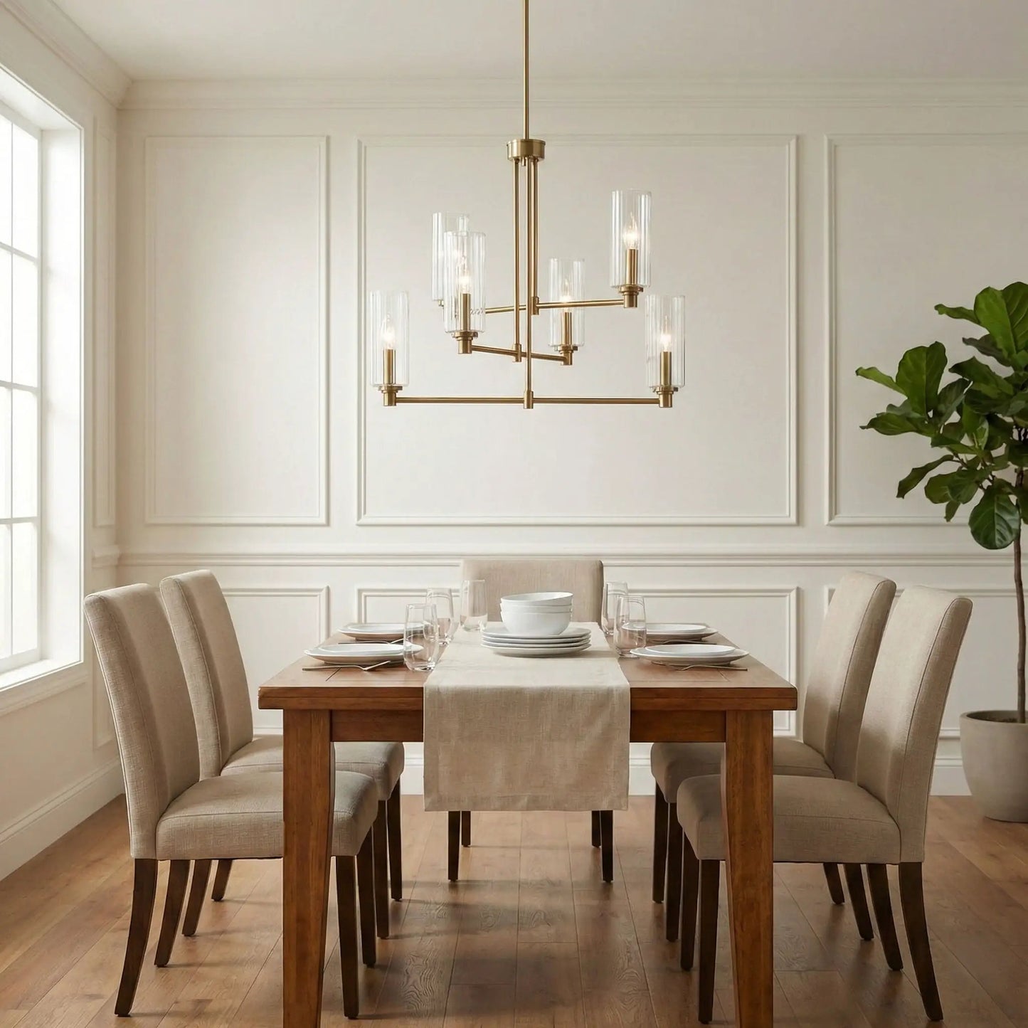 Timeless Six Lights Chandelier With Satin Brass