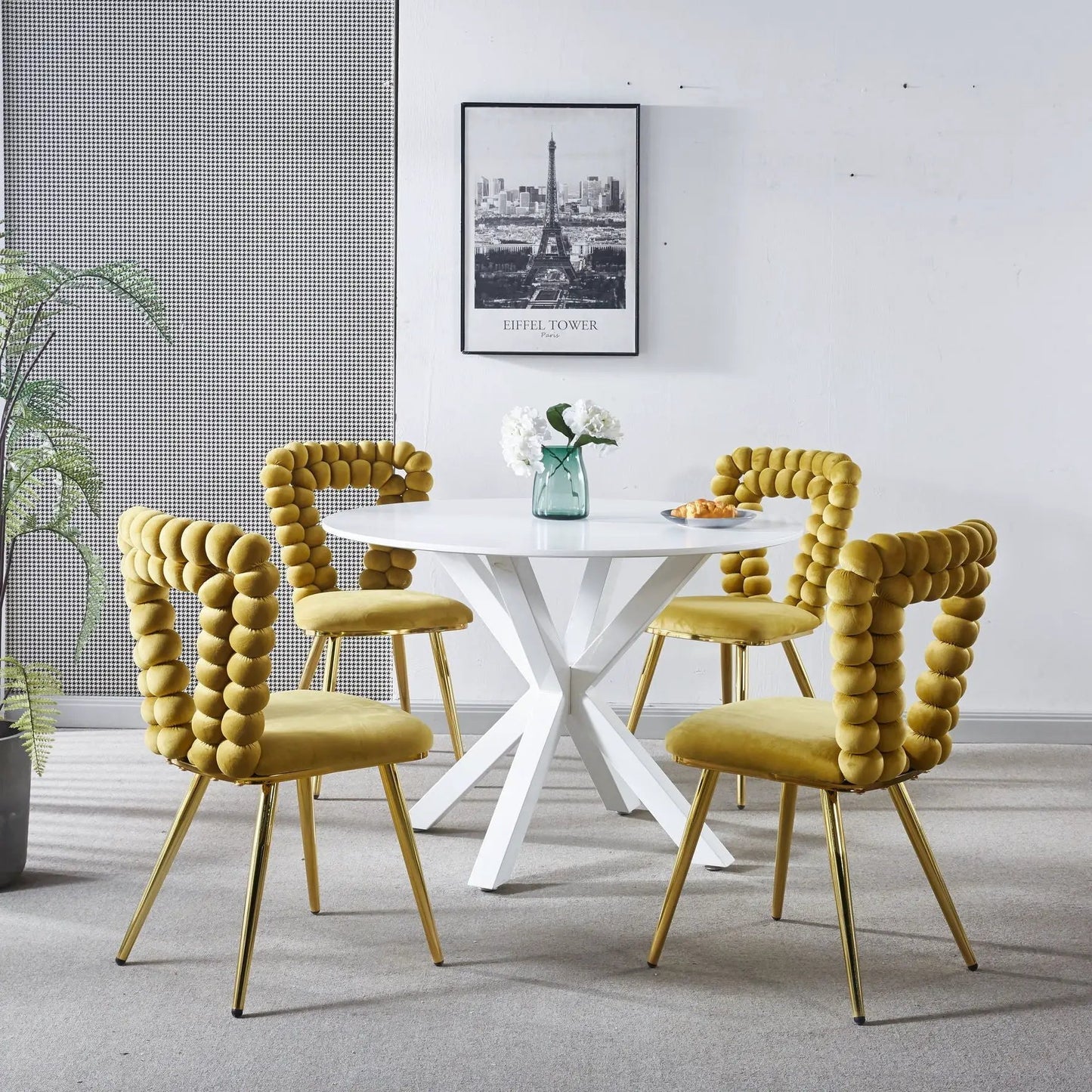 Modern Chair With Iron Tube Legs and Cushions