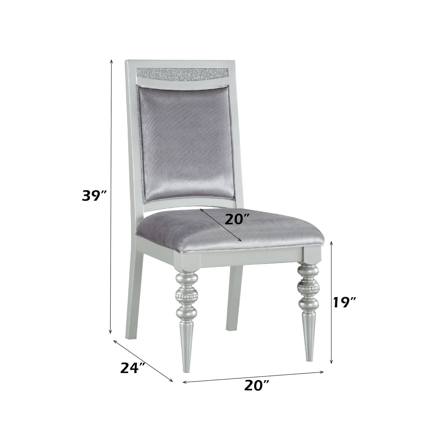 Maverick Side Chair set of 2 by HouseOfZazla in silver velvet with glitter back on Tampa Home & Garden Store