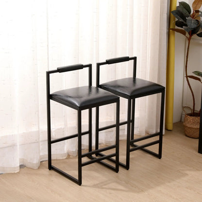 Elegant bar stools set of 2 with backrests and footrests, counter-height, black metal frames on Tampa Home & Garden Store