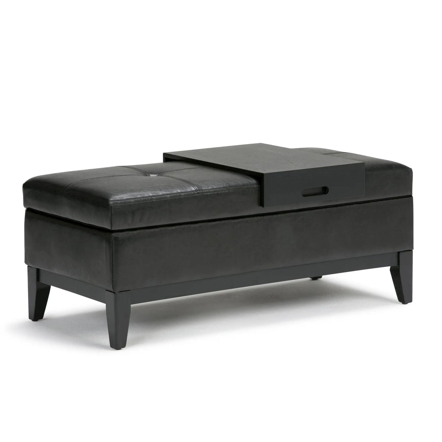 Oregon Storage Ottoman Bench with Tray in black leather Unique Piece Furniture on Tampa Home & Garden Store