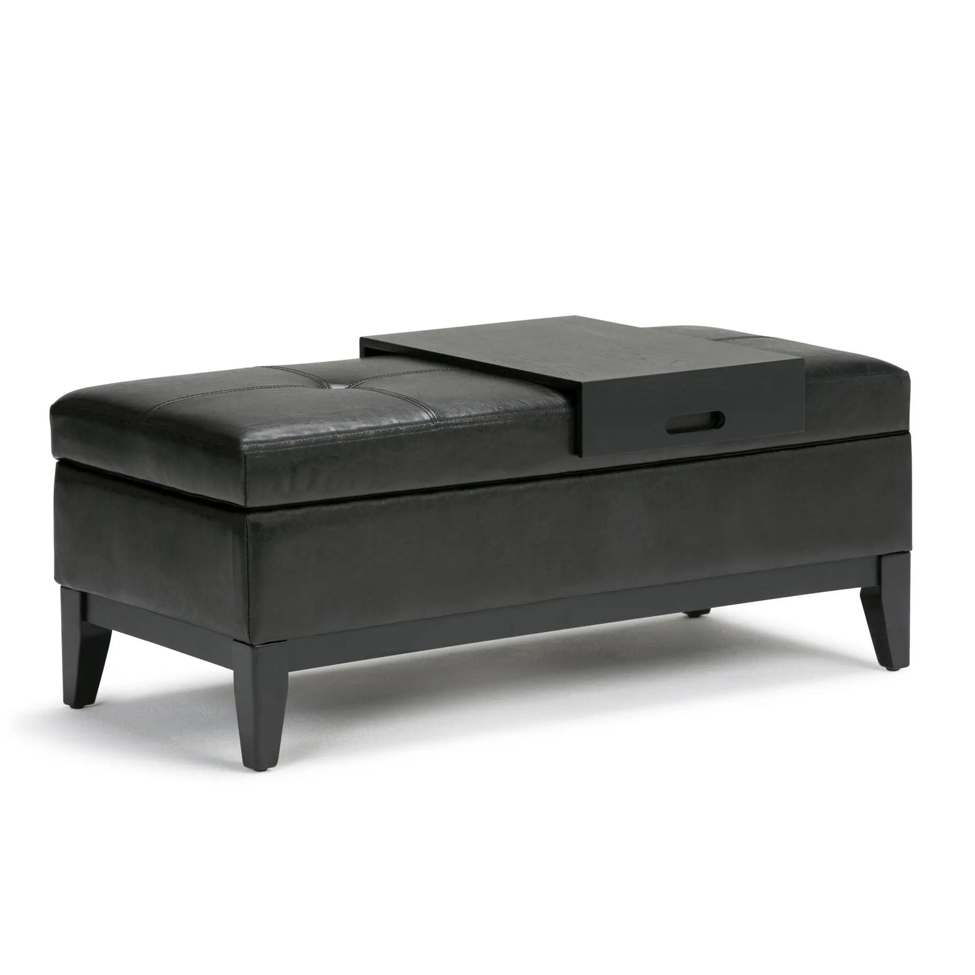 Oregon Storage Ottoman Bench with Tray in black leather Unique Piece Furniture on Tampa Home & Garden Store