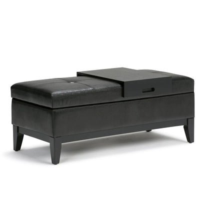 Oregon Storage Ottoman Bench with Tray in black leather Unique Piece Furniture on Tampa Home & Garden Store