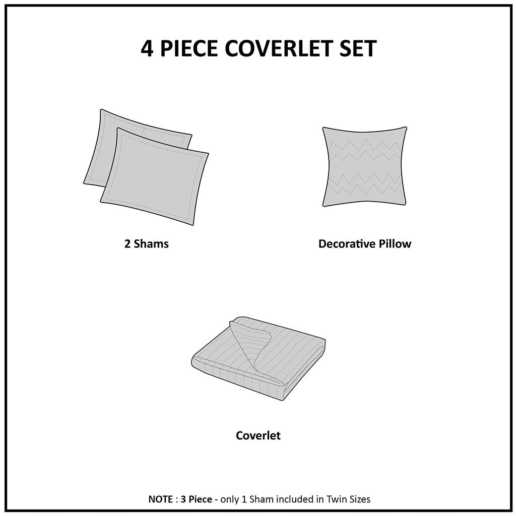 4-piece coverlet set with 2 shams, decorative pillow, and coverlet in gray by HouseOfZazla on Tampa Home & Garden Store