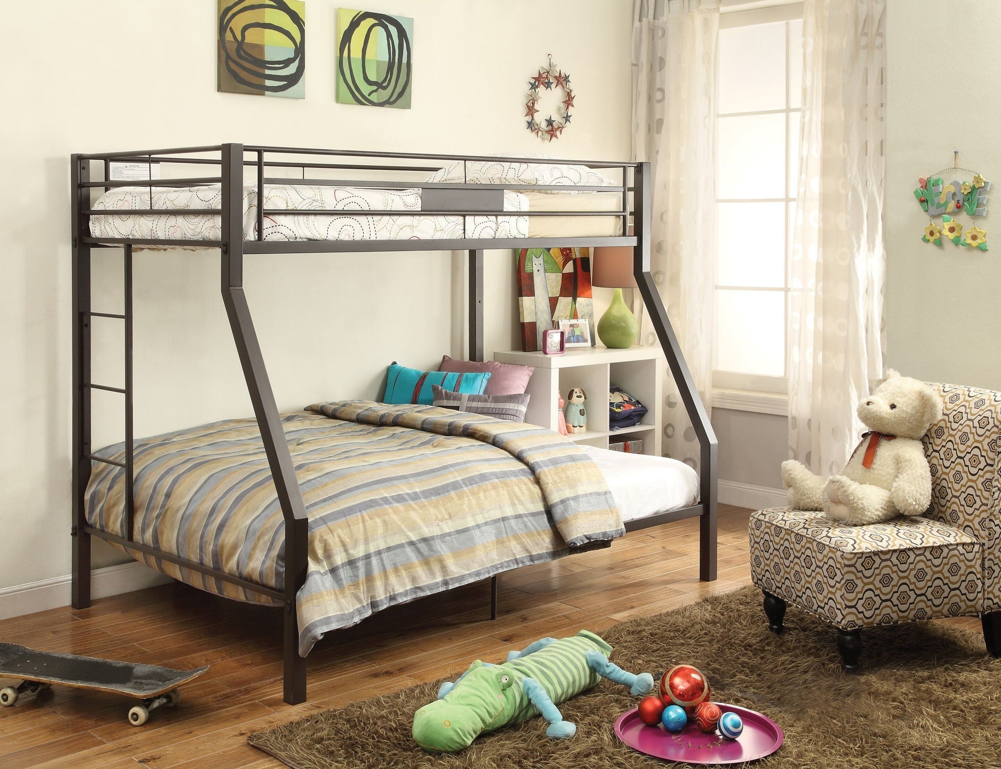 Limbra Spacious Design Double Bunk Bed dark metal frame with guard rails by HouseOfZazla on Tampa Home & Garden Store