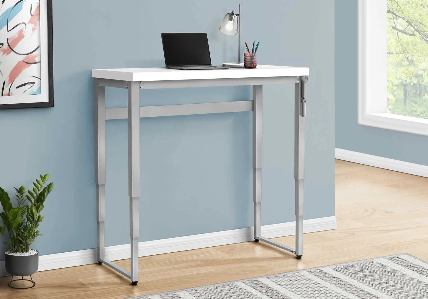 Computer desk adjustable standing laptop with white top and silver frame Unique Piece Furniture on Tampa Home & Garden Store