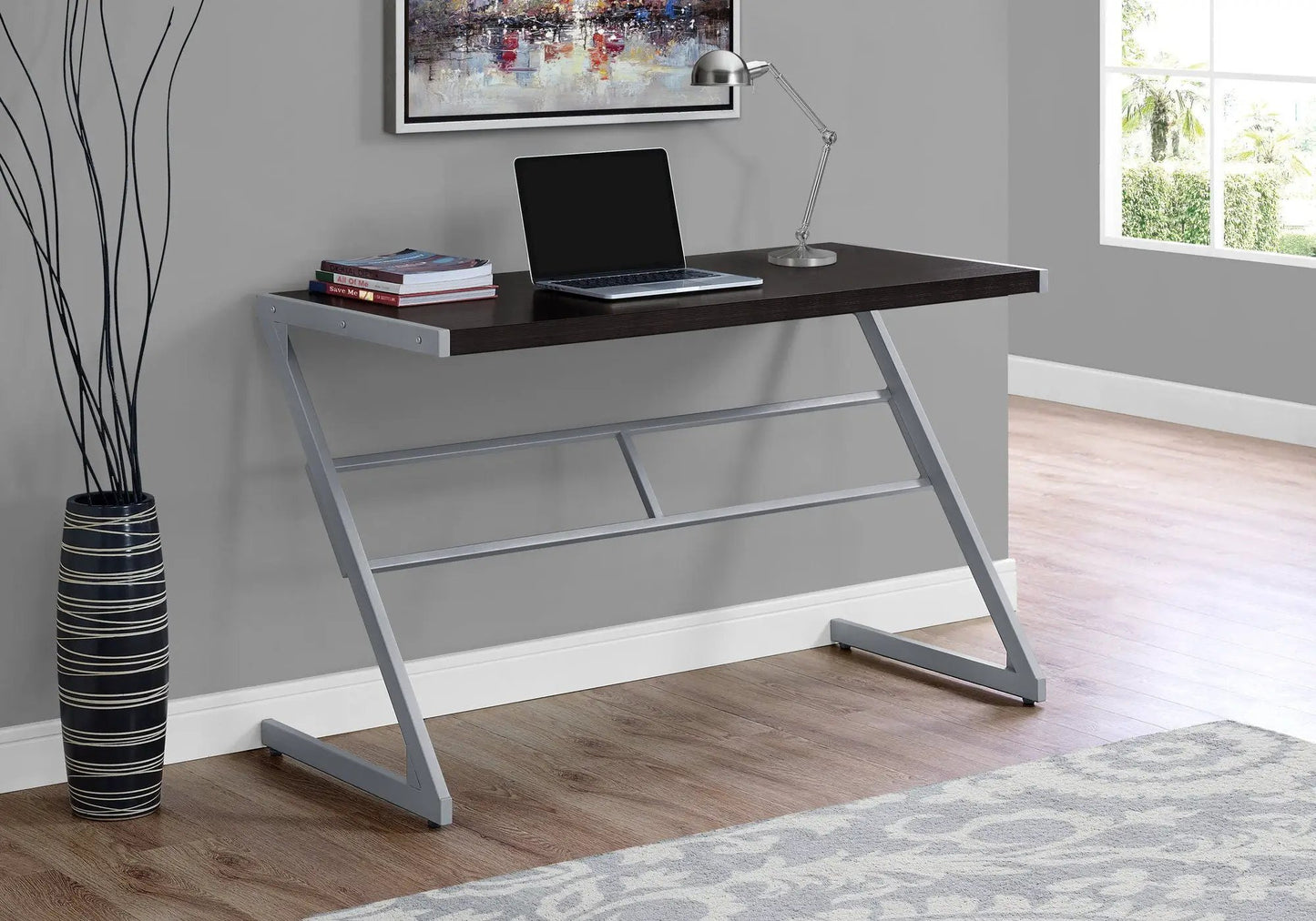 Unique Piece Furniture computer desk with dark wood top and metal frame for a modern home office on Tampa Home & Garden Store