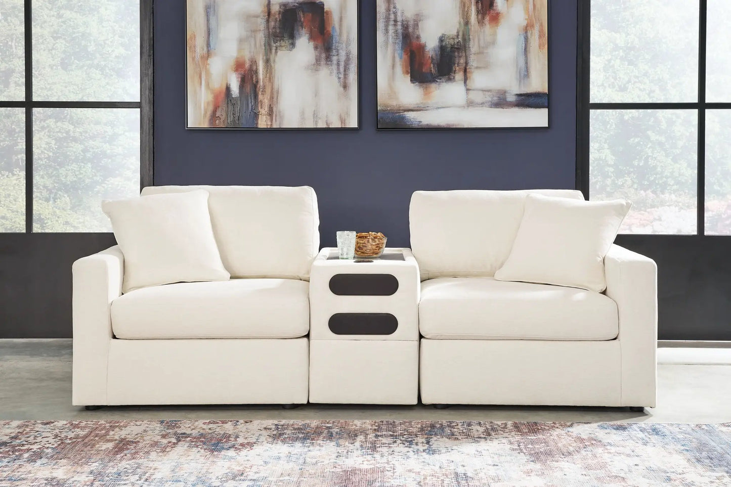 Modmax Oyster sectional beige fabric with center console by Unique Piece Furniture on Tampa Home & Garden Store