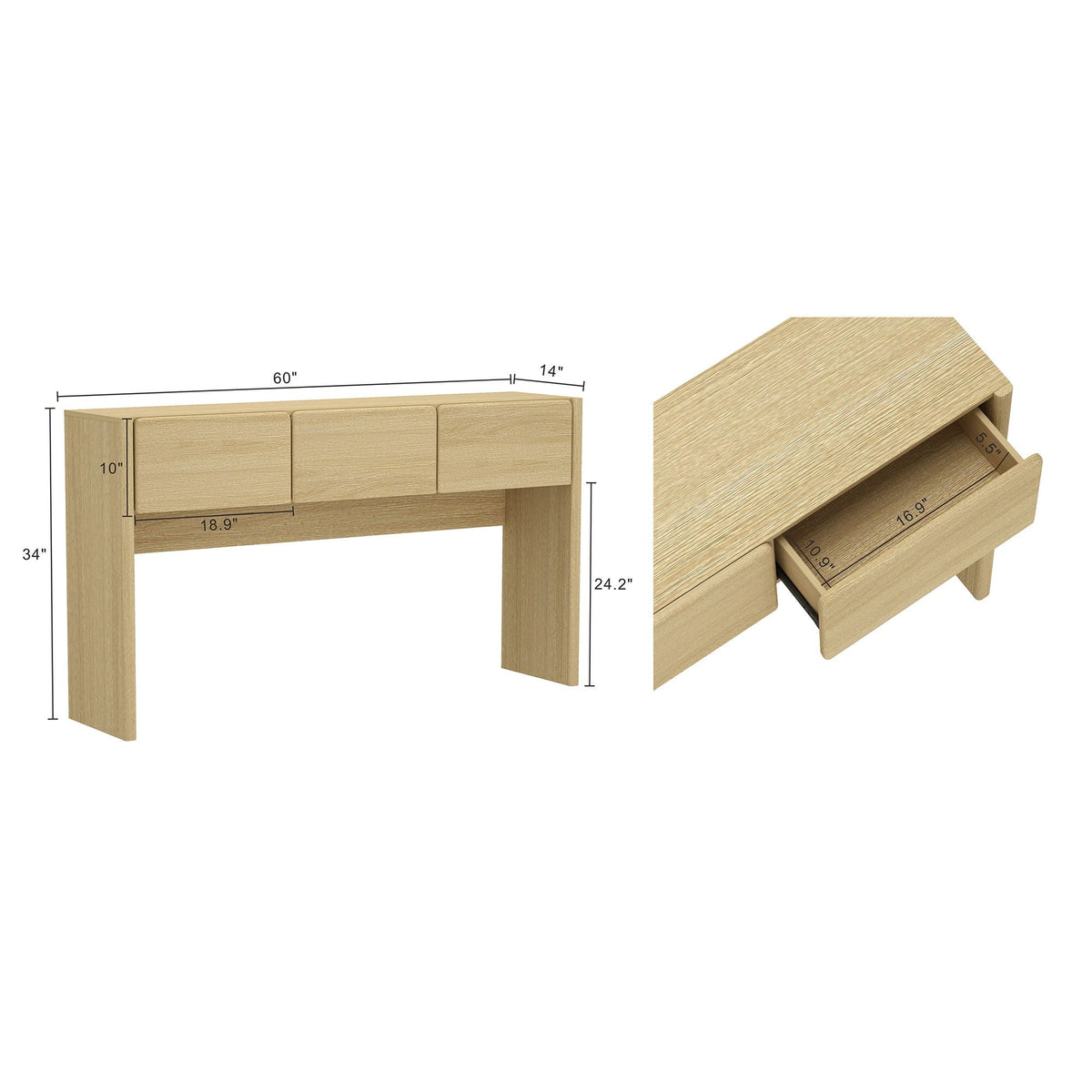 Linda Console Table with three-drawer storage in light oak finish by HouseOfZazla on Tampa Home & Garden Store