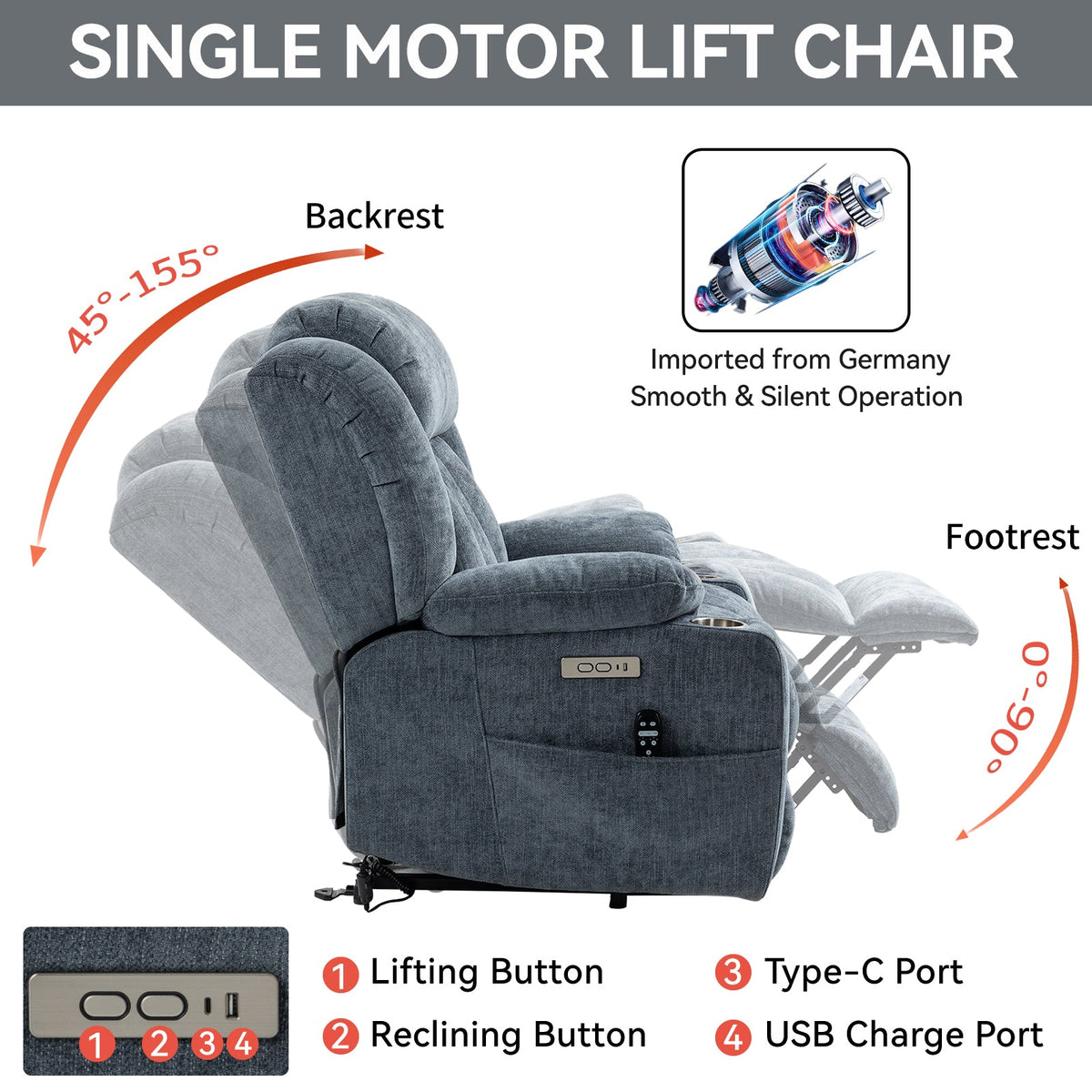 Chenille and power lift recliner with heating