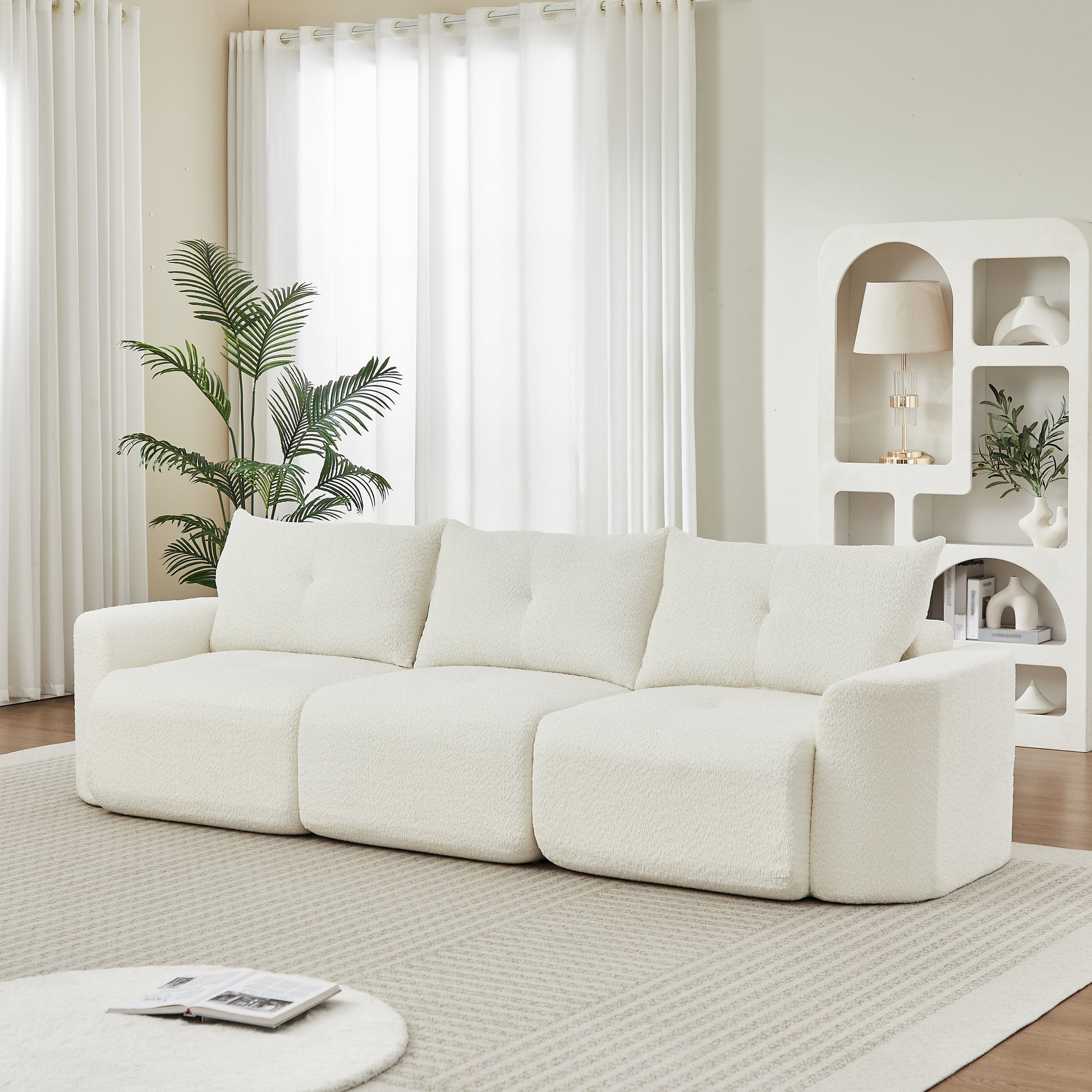 Chenille sofa 109in large modern 3-seater cream upholstery HouseOfZazla living room seating on Tampa Home & Garden Store