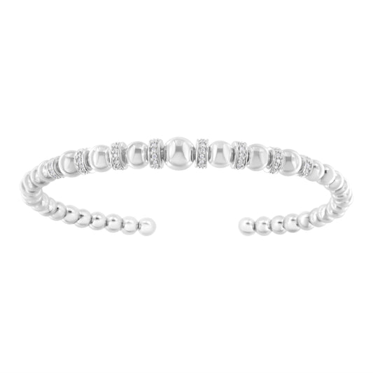Sterling silver diamond rondelle bead cuff bracelet with pave spacers, 7.5 in, by Bids.com on Tampa Home & Garden Store