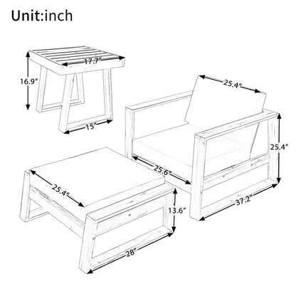 Acacia Wood Outdoor Lounge Set and Ottoman