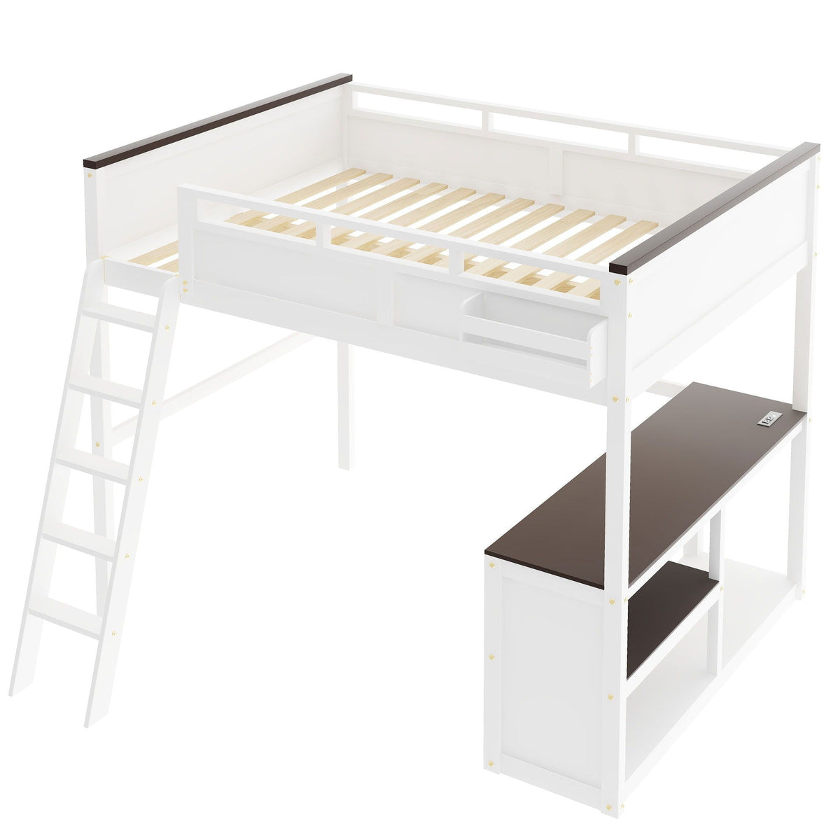 Queen size loft bed with desk in white, open shelf, storage and USB charge by HouseOfZazla on Tampa Home & Garden Store