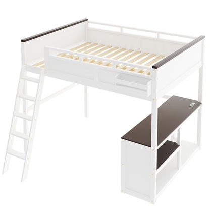 Queen size loft bed with desk in white, open shelf, storage and USB charge by HouseOfZazla on Tampa Home & Garden Store