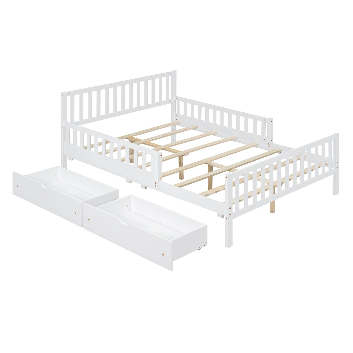 Platform bed with guardrails on both sides and two white storage drawers by HouseOfZazla on Tampa Home & Garden Store