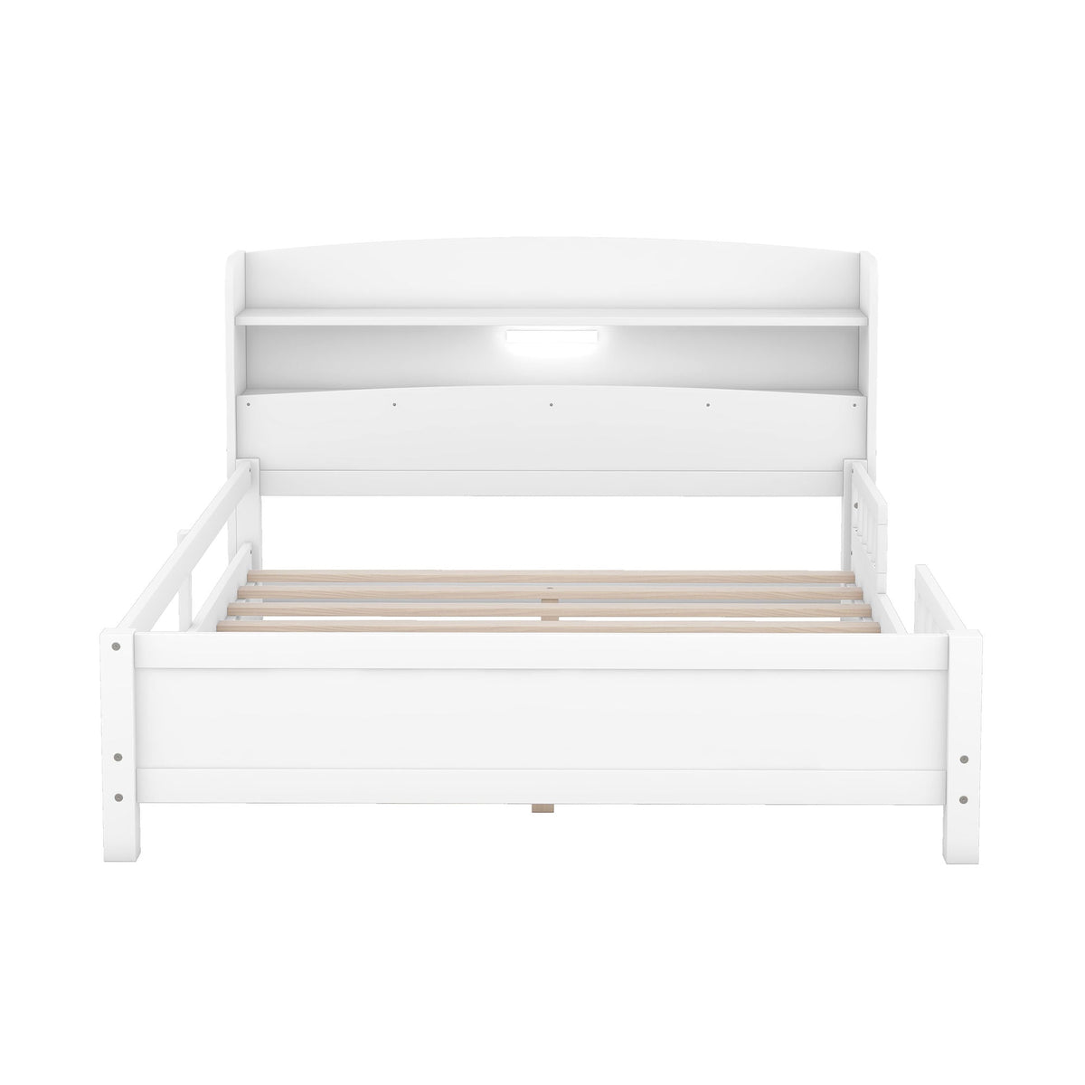 Wood platform bed with built-in LED light, storage headboard and guardrails by HouseOfZazla on Tampa Home & Garden Store