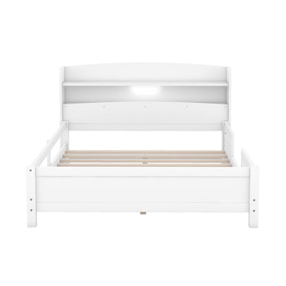 Wood platform bed with built-in LED light, storage headboard and guardrails by HouseOfZazla on Tampa Home & Garden Store