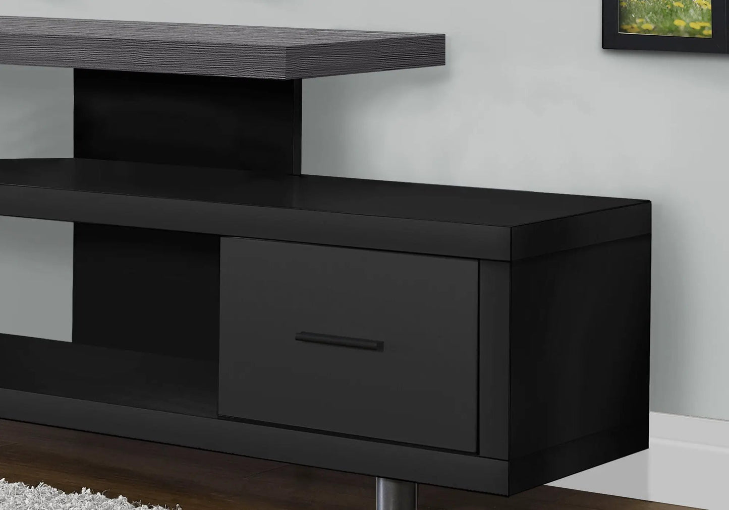 TV Stand by Unique Piece Furniture, black glossy base with gray wood-textured top on Tampa Home & Garden Store