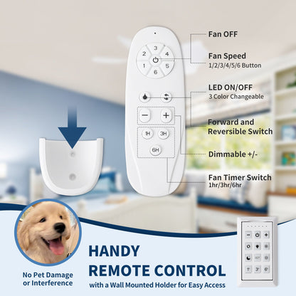 Ceiling fan remote control with circular 6-button keypad, dimmable LED, wall mount on Tampa Home & Garden Store