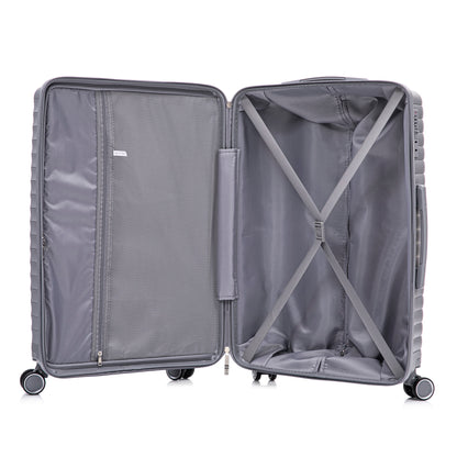 4-Piece PP Spinner Wheel Luggage Set by HouseOfZazla, light gray mesh straps cosmetic case on Tampa Home & Garden Store