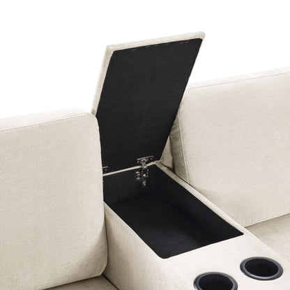 Modular 5-seat U-shaped sofa with chaise, beige, built-in 3 cup holders and storage drawer on Tampa Home & Garden Store