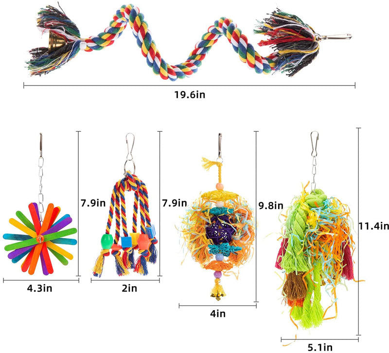 5PCs Parrot Gnawing Toy Cotton set by Sell My Stuff; colorful rope bird toys with tassels on Tampa Home & Garden Store