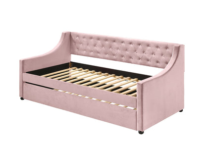 Lianna Daybed Twin & Trundle pink velvet with tufted diamond back and curved arms on Tampa Home & Garden Store