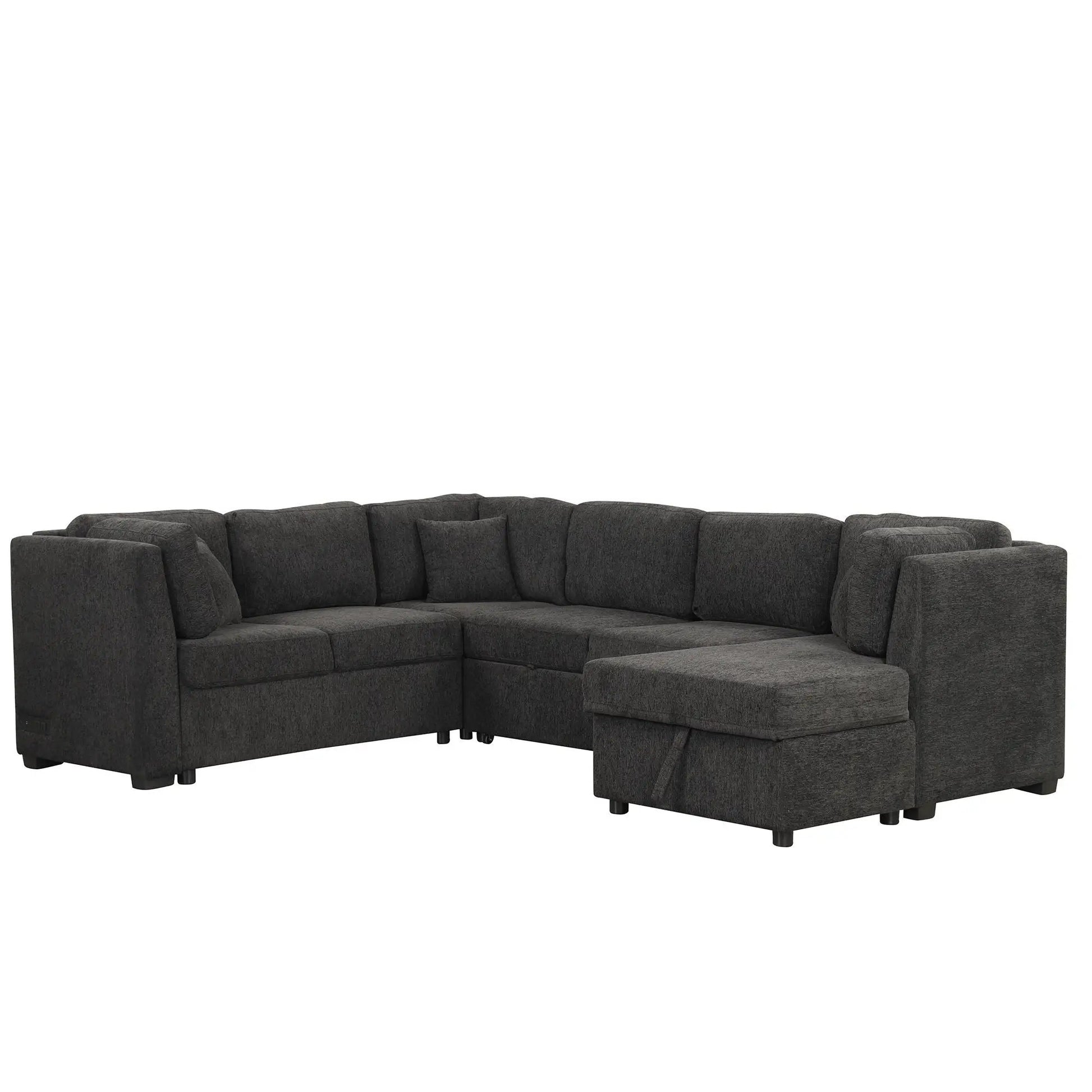 U-shaped sleeper sectional sofa with chaise in dark gray fabric by Unique Piece Furniture on Tampa Home & Garden Store