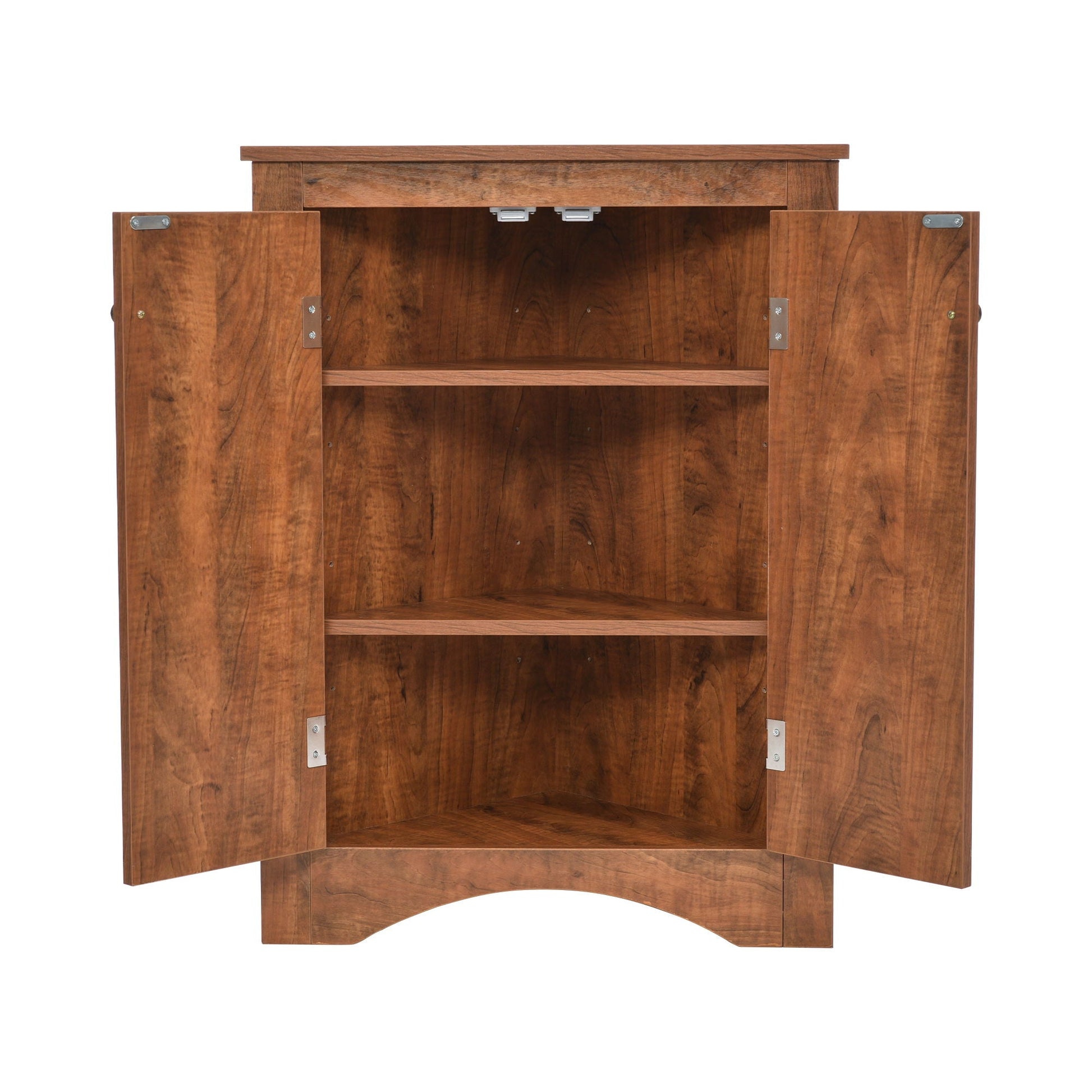 Triangle bathroom storage cabinet by HouseOfZazla with adjustable shelves in warm wood finish on Tampa Home & Garden Store